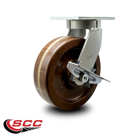 Service Caster 10 Inch Extra Heavy Duty High Temp Phenolic Wheel Swivel Caster with Brake SCC SCC-KP92S1030-PHRHT-SLB